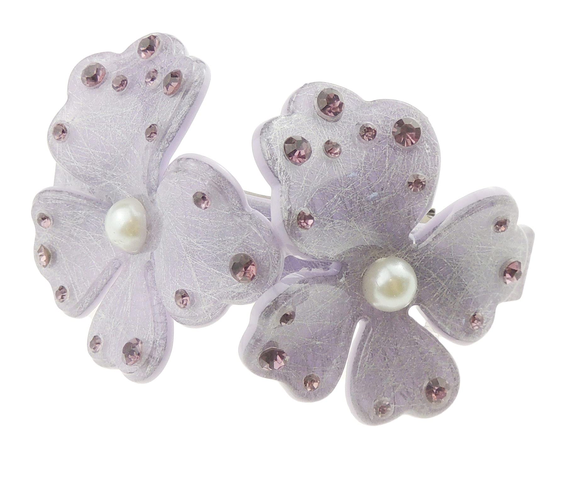 Womens Girls Crystal Rhinestone Diamante Wedding Bridal Party Evening Ponytail Fine Hair Accessories Formal Occasion Barrette Hairpin Grip French Spring Clip Faux Pearl Flower Floral Daisy (Lilac)