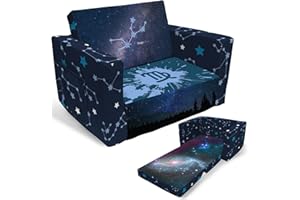 Fond + Found Kids Constellation Zodiac Sign 2-in-1 Convertible Sofa & Lounger, Starry Sky Flip Open Couch, Toddler Chair for Kids Girls & Boys