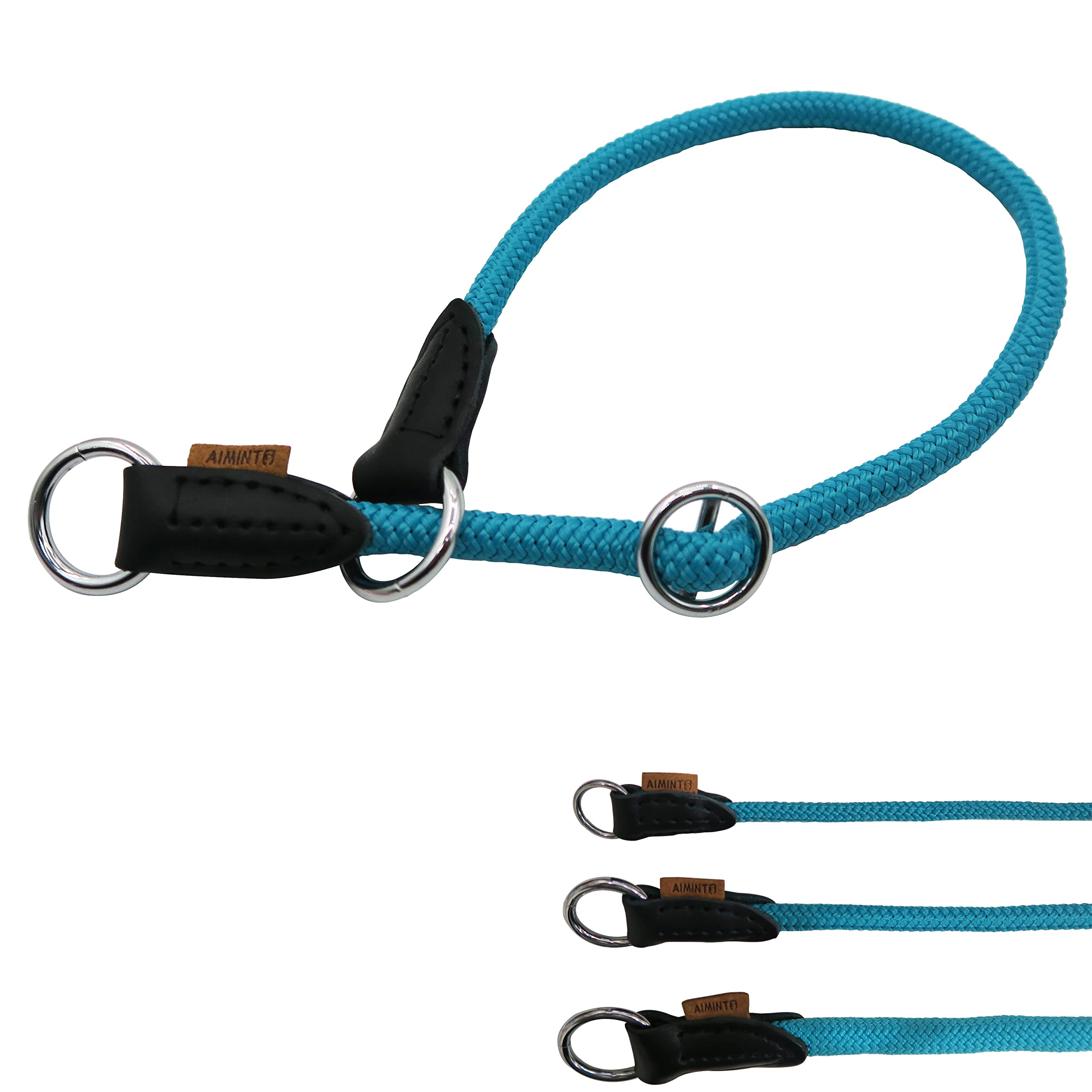 Aiminto Braided Round Martingale Dog Collar, Training Collar with Slidable Stop Ring - Ideal for Small Medium Dogs (M- (1/3") - 18" Long, Light Blue) — image 1