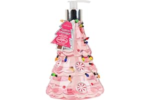 Simple Pleasures Pink Christmas Tree Frosted Strawberry Scented Decorative Refillable Soap Dispenser for Kitchen Countertops and Bathroom Sinks