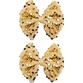 Velvet Sequin Hair Bows Elegant Gold Bow for Women Girls, 4in Glitter Handmade Hair Clips Alligator Clips Sparkly Ponytail Holder Hair Accessories for Christmas, Birthday Party, Wedding, Valentines