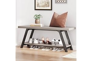 LVB Industrial Entryway Bench, Wood and Metal Storage Bench, Indoor Farmhouse Hallway Accent Entry Bench for Seating Sitting,