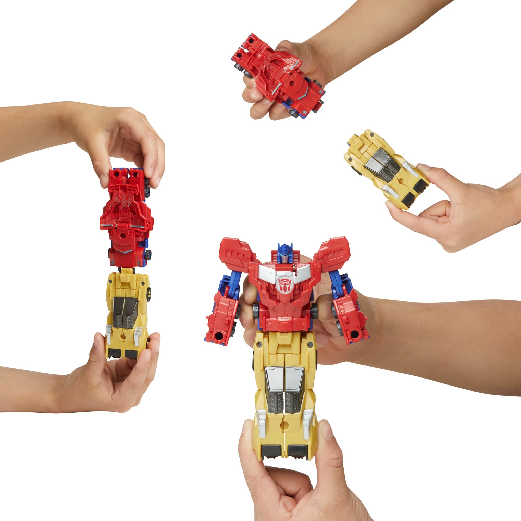 Transformers Crash & Combine Heroes, 3.75-Inch Converting Bumblebee and Optimus Prime Action Figures, Robot Toys for Kids 6 and Up (Amazon Exclusive)