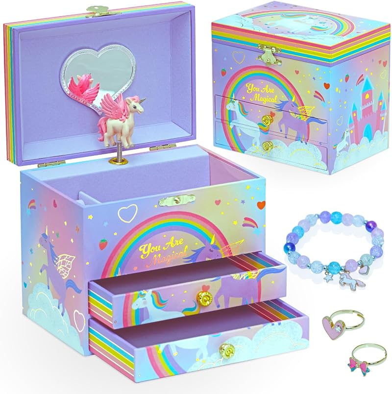 Style Girlz Unicorn Musical Jewellery Box with 2 Drawers & Bracelet