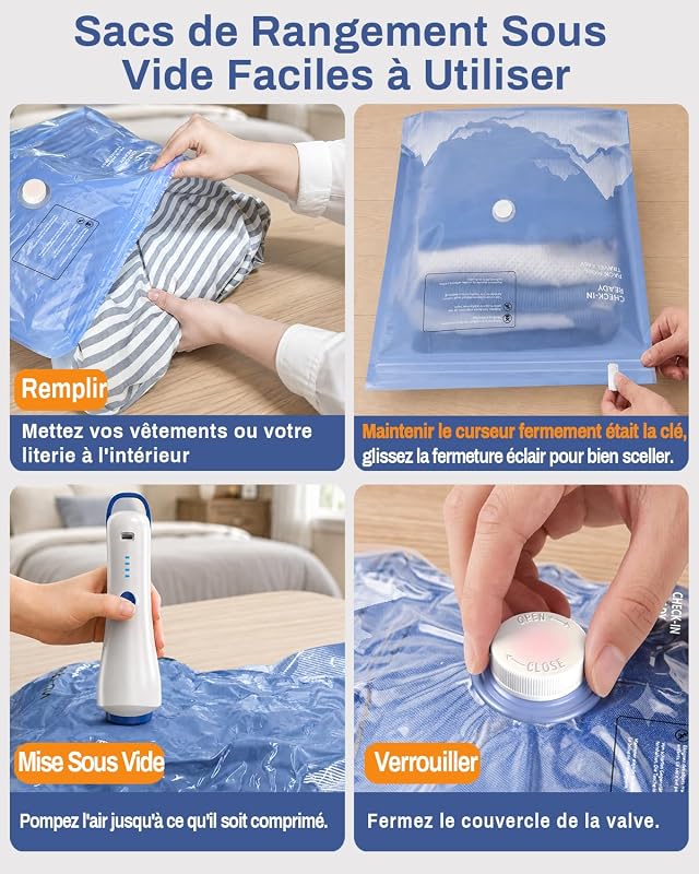 Sac sous Vide Vetement Aspirateur avec Pompe Électrique, 16 Sac de Rangement sous Vide (3 * 74x54cm, 5 * 64x47cm, 8 * 54x40cm), Sac sous Vide Voyage, Déménagement, Rangement