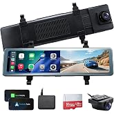 4K Rear View Mirror Camera with Carplay &amp; Android Auto, 12" Mirror Dash Cam | Front and Rear, Voice Control, GPS Navigation,Loop Recording, Night Vision,Parking Monitoring, Reverse Assist,128GB Card
