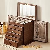 CHOSIN Black Walnut Wooden Jewelry Box, 6-Layer Lockable Wood Jewelry Organizer with Mirror, Side Doors & Brass Handle, Classical Design for Rings, Necklaces, Earrings, Watches, Valentine's Day Gift