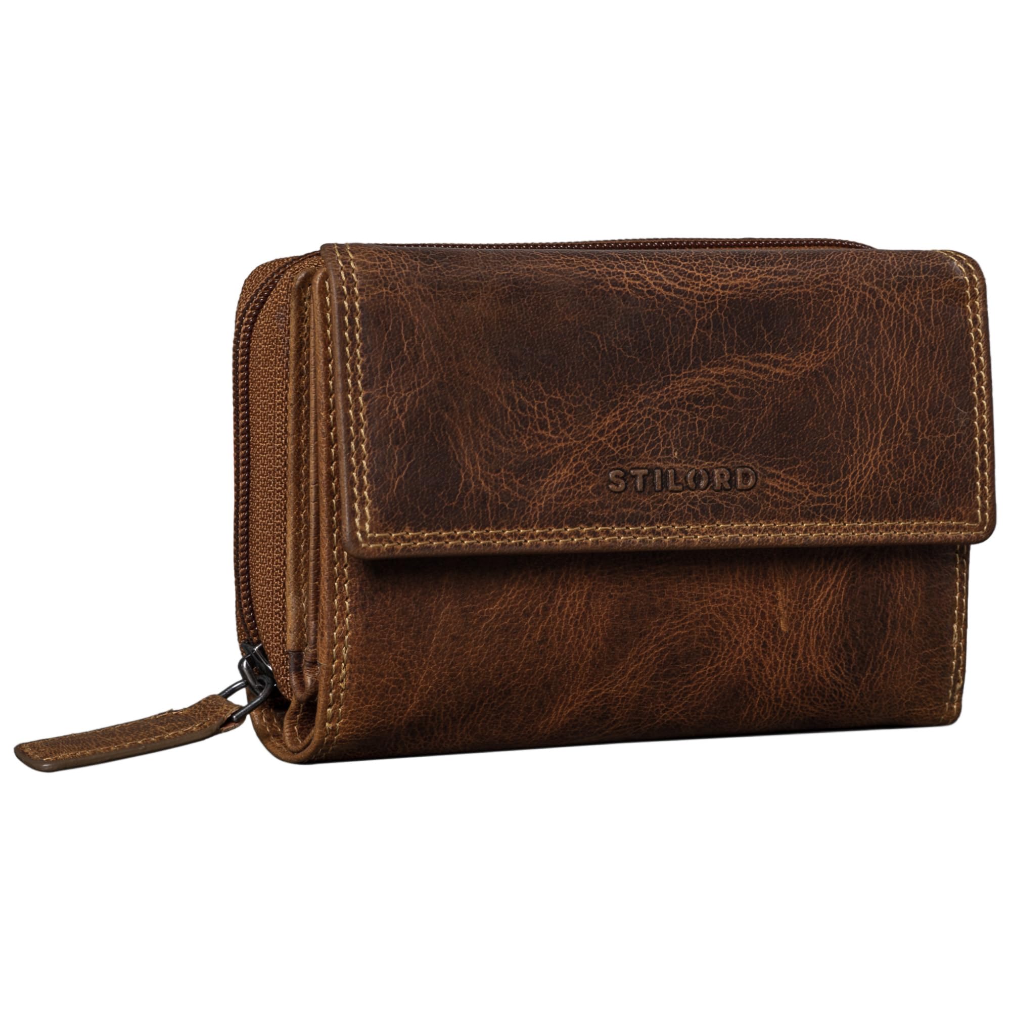 STILORD "Thea Women's Purse Leather RFID Wallet Large Vintage with NFC Protection Genuine Leather Wallets with Zipper in Gift Box Colour:luino - Brown
