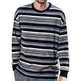ZVX Striped Long Sleeved T-Shirt for Men Spring Casual T-Shirt for Men Retro Autumn Pullover Stripe tee Shirt