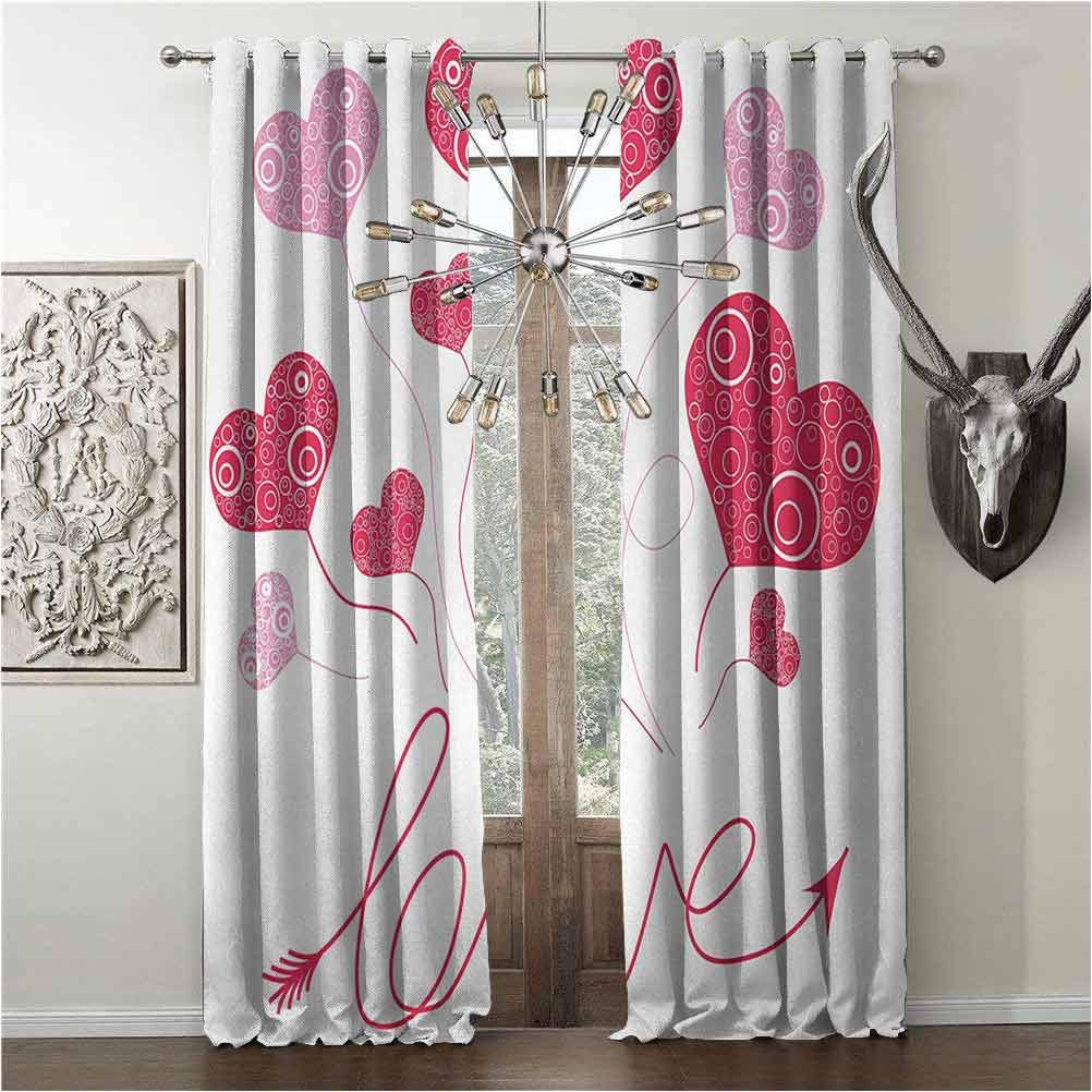 hengshu Pattern Design Shade Curtains, Love, Decorations Curtain, Valentines Heart Shaped Balloons Party Entertainment Happiness Theme Retro, W96 x L96 Inch Magenta Rose White, Grommets Sunshade