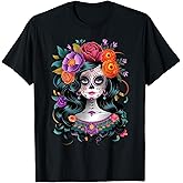 De Los Muertos La Catrina Day of the Dead Women Sugar Skull T-Shirt
