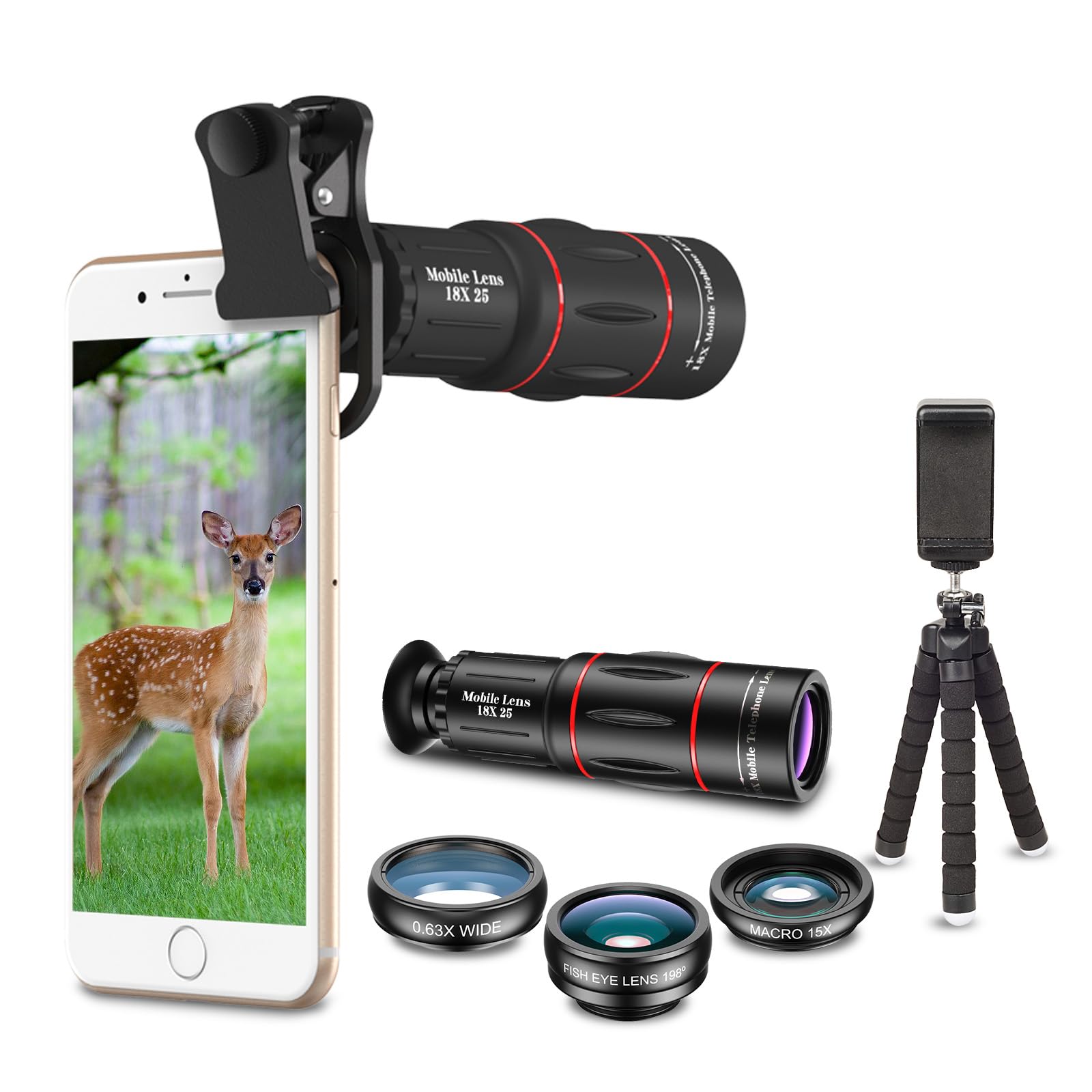 Apexel Phone Camera Lens Kit 18X Telephoto/Wide Angle&Macro Lens/Fisheye/Kaleidoscope Lens/Star Filter with Remote Shutter Tripod for iPhone Samsung and Most Smartphone