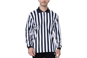 TopTie Men's Official Long Sleeve Black & White Striped Referee Shirt, Pro-Style Ref Umpire Jersey