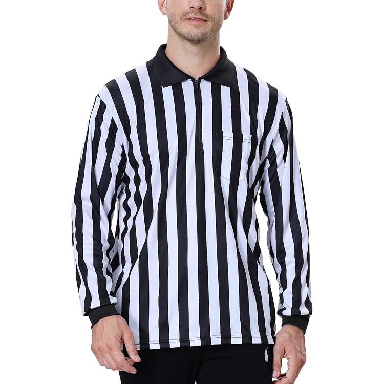T-shirt D'Arbitre Homme à Manches Courtes - Style Rayures - Pour Sport, Costume Halloween - Col En V