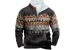 Pisexur Men's Fashion Hoodies & Sweatshirts 1/4 Zip Pullover Mens Cowboy Western Aztec Lapel Sweatshirt Casual Print Pullover
