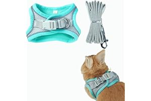 COPFEU Pet Harness,Rabbit Harness and Leash Set, Breathable Pet Vest, Reflective Strips Jacket for Small Kitten, Puppy, Rabbit (Green,S)