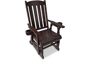 Fortune Candy Wooden Patio Glider for One Person, with High Back and Deep Contoured Seat, Solid Fir Wood, Heavy Duty 600 LBS (Deep Brown, 1-Seater)