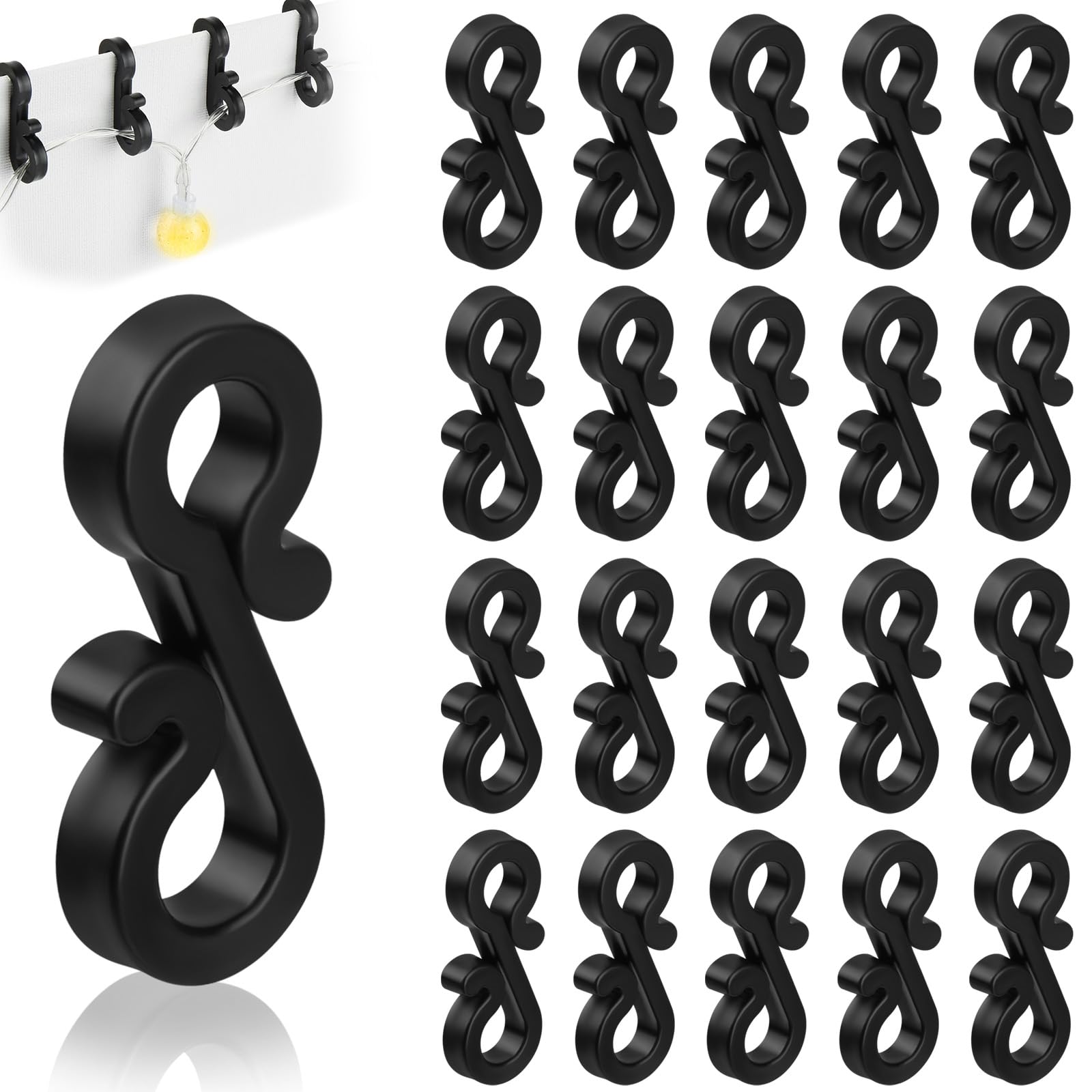 Flintronic Gutter Hooks for Outdoor Lights, 60 Pcs Plastic S Gutter Clips for Christmas Lights, Clips Hanger for Xmas Party, Icicle Fairy Lights, String/Rope Lights Decorations (Black)