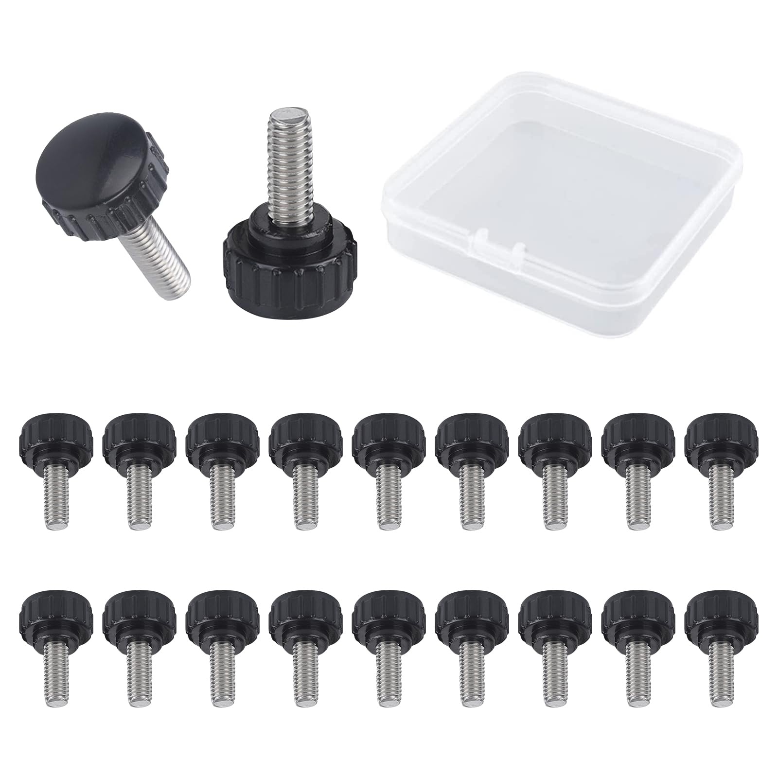 MOROBOR Knurled Knobs, Knurled Thumbscrew Screw, 20pcs M4 x 8 mm Steel Threaded Knurled Thumbscrew Grip Knobs Thumb Screw for Machinery Latche with Storage Case