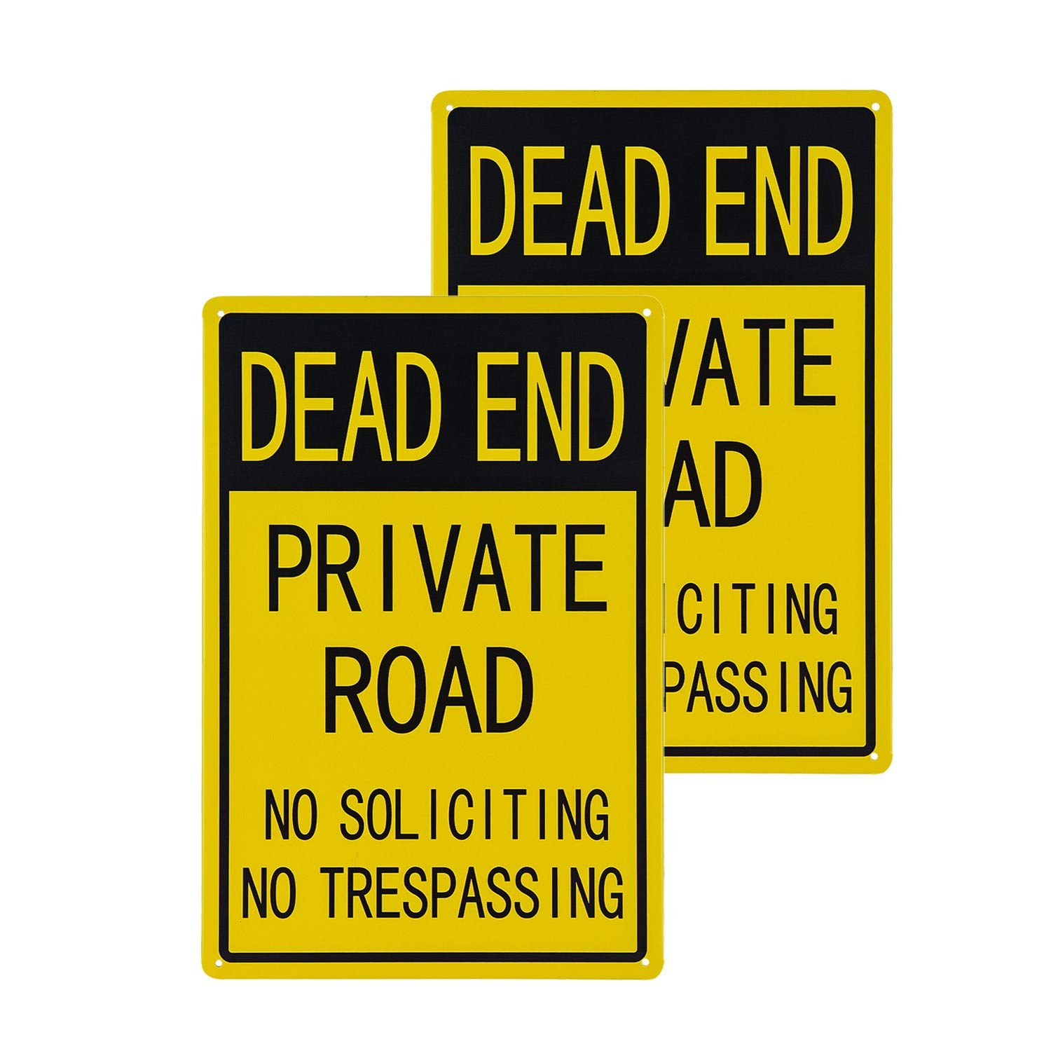 不适用 2 Pack Vintage Tin Sign, Legend Dead End Private Road No Trespassing, 12" high x 8" Wide, Black on Yellow