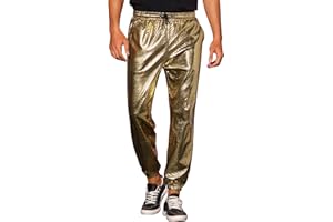 Lars Amadeus Metallic Joggers for Men's Drawstring Waist Party Club Shiny Disco Pants