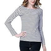 Tulucky Women's Casual Long Sleeve Shirts Stripe Tees Round Neck Tank Tops