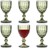 Taganov Vintage Glassware Green Drinking Glasses set of 6 Stemmed Water Goblets Colored Wine Drinkware 10 OZ for Wedding Party Bar Christmas