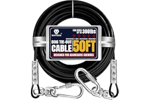 WATFOON Tie Out Cable for Dogs Up to 300lbs,50ft Extra Strong 1000lbs Break Strength Tie-Out Tether Trolley Training Lead,Dog Run Cable for Yard Garden Park Camping Outside (Black, 300lbs 50ft)
