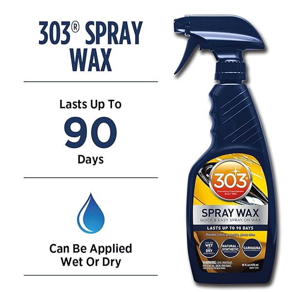 303 SPRAY WAX – QUICK AND EASY SPRAY ON CAR WAX – LASTS UP TO 90 DAYS – USE ON WET OR DRY SURFACES – NATURAL AND SYNTHETIC PROTECTION – CARNAUBA WAX FORMULATION, 16 FL. OZ, BLUE