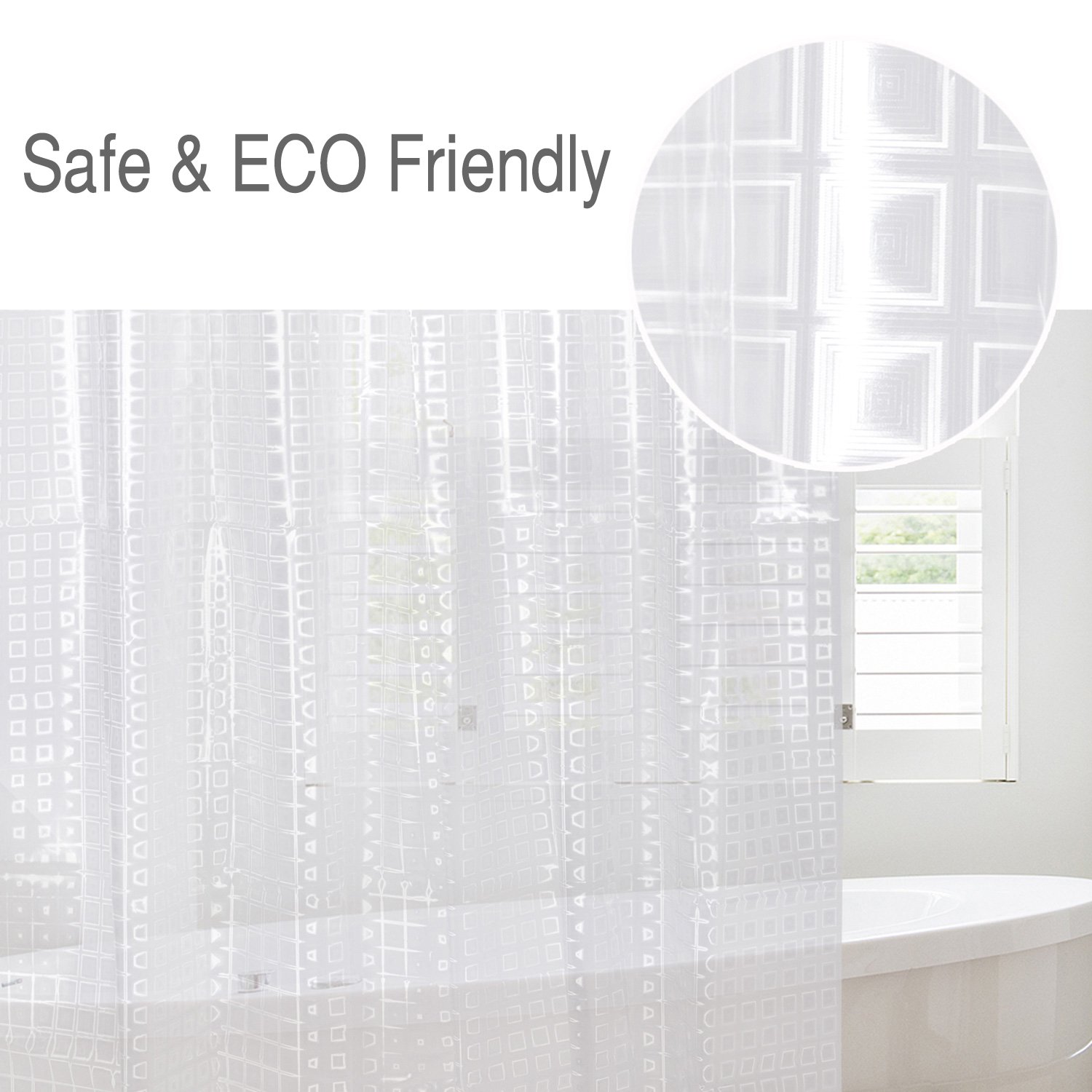 Halbtransparent Duschvorhang / Duschvorhänge transparent / Duschvorhänge , Magiclux Tech Schimmelresistent Anti-Bakteriell Duschvorhänge Wasserdicht 100% EVA mit 12 Duschvorhangringe für Badezimmer, 180 x 180cm (3D Würfel)