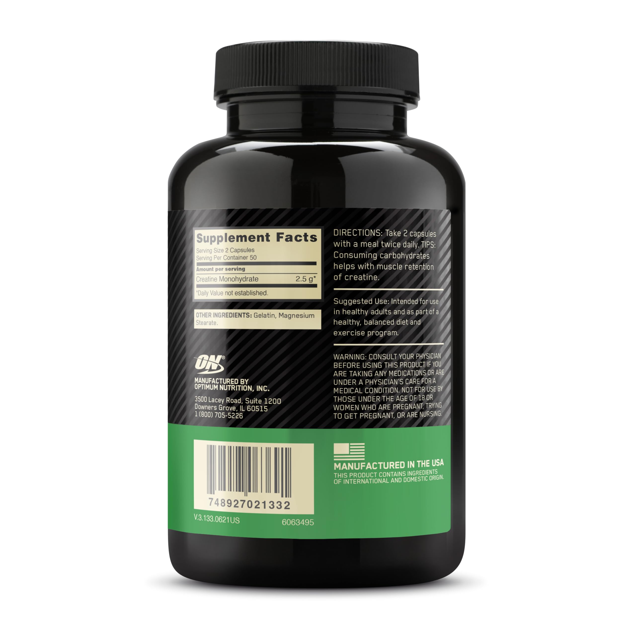 Optimum Nutrition Micronized Creatine Monohydrate Capsules, Keto Friendly, 2500mg, 100 Capsules