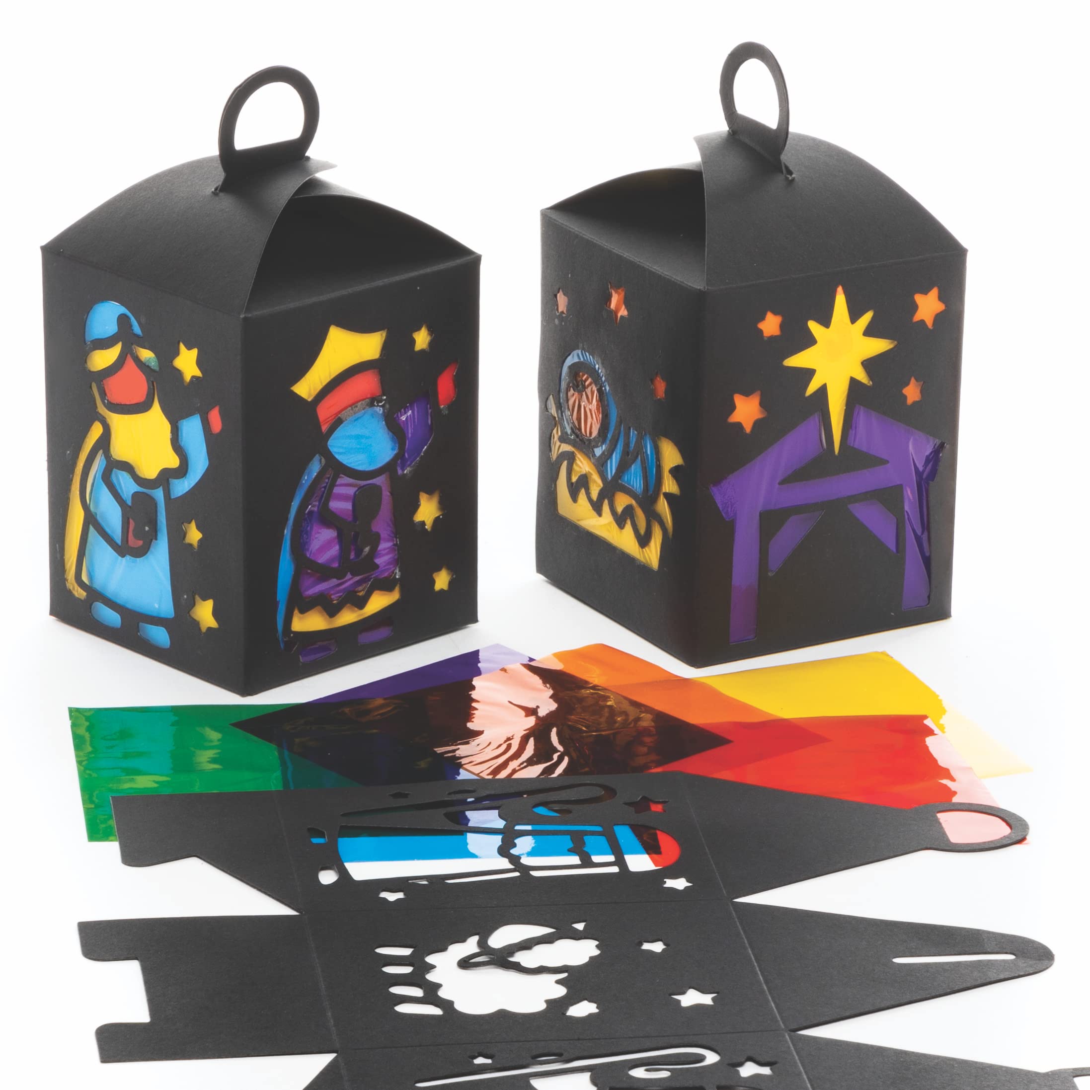 Baker Ross FC246 Nativity Lantern - Pack of 4, Paper Arts and Crafts for Kids, Stained Glass Kits for Children, Christmas Activities for Kids