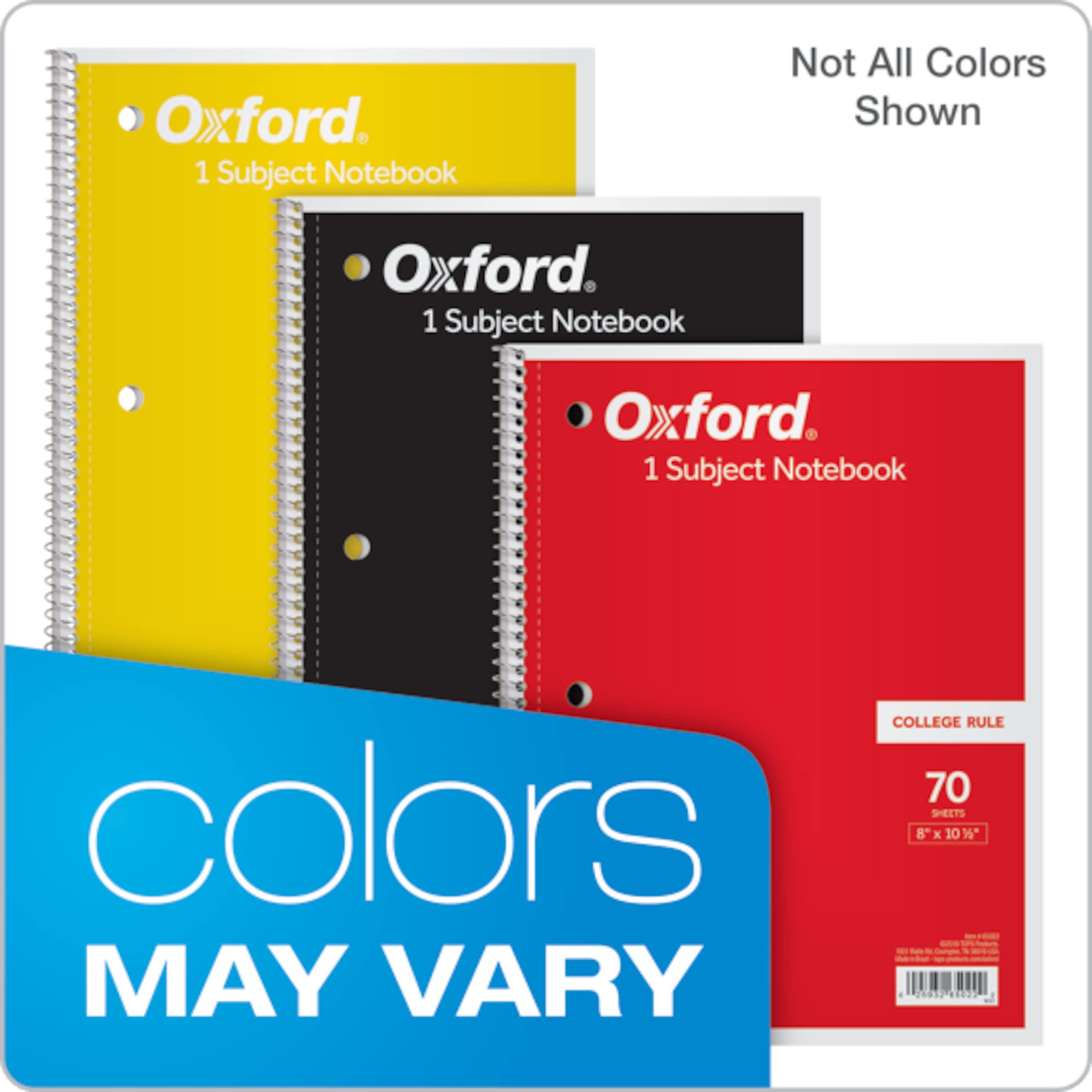 Oxford Spiral Notebook 6 Pack, 1 Subject, College Ruled Paper, 8 x 10-1/2 Inch, Color Assortment Design May Vary (65007)