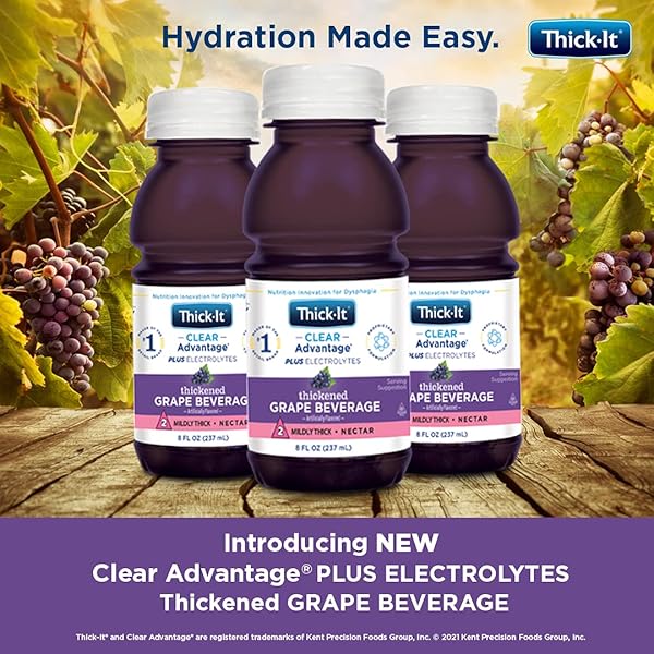 THICK-IT CLEAR ADVANTAGE MILDY THICK GRAPE DRINK PLUS ELECTROLYTES, NECTAR CONSISTENCY, SWALLOWING AID, HYDRATION ON THE GO, CONVENIENT & READY-TO-USE, NO MIXING NEEDED, 8 OZ BOTTLE (24 PACK)