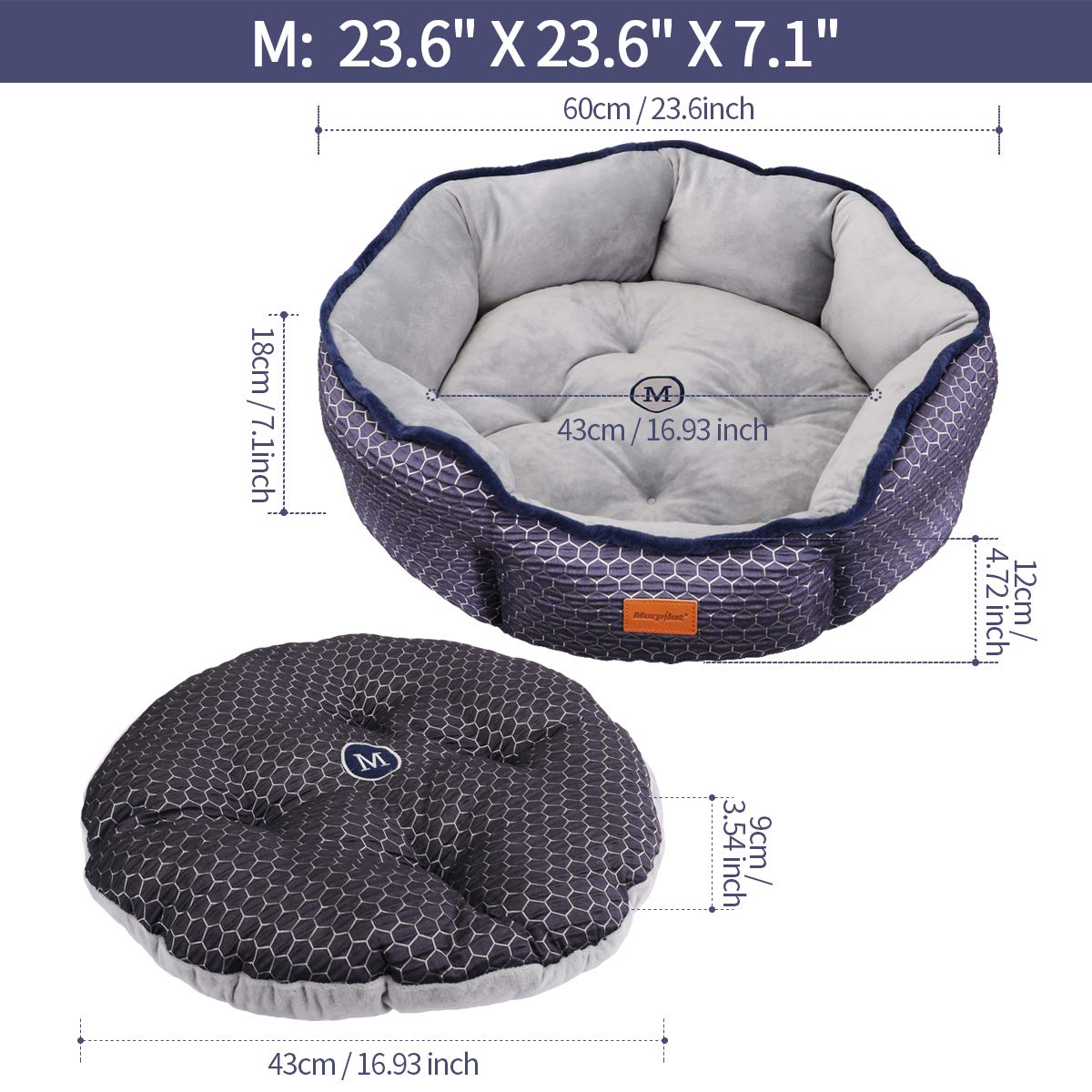 morpilot Haustierbett Katzenbett für Katzen und kleine, mittelgroße Hunde, Komfortables weichem Kissen, maschinenwaschbar Hundebett, Geschenkschale für langsames Fressen (mittelgroß: 60 * 60 * 18 cm)