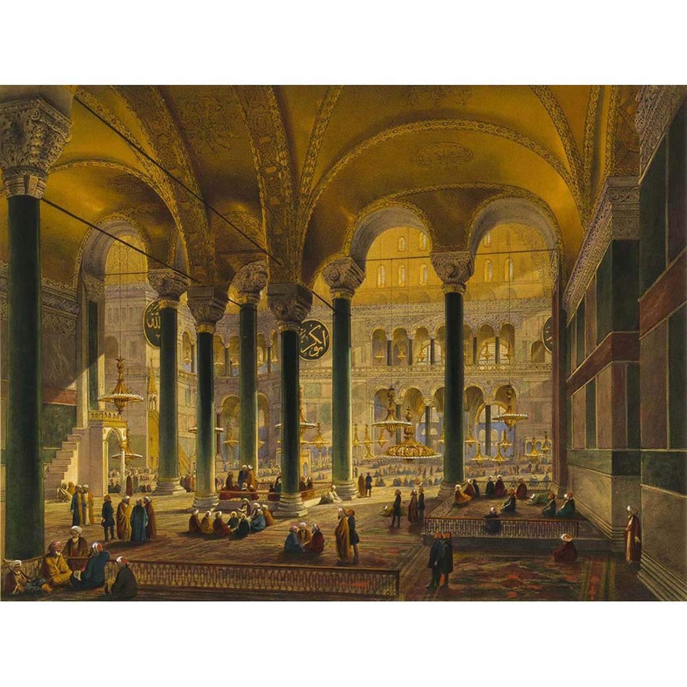 Wee Blue Coo Painting Landscape Aya Sofya Mosque Nave Islam Istanbul Haghe Art Print Poster Wall Decor 12X16 Inch