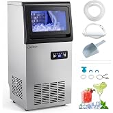 COSTWAY Commercial Ice Maker Machine 110LBS/24H, 36 Cubes in 13 Mins | Stainless Steel Ice Maker with 25Lbs Storage Bin, Self-Cleaning, 23H Timer for Office Restaurant Bar Cafe, Silver+Black