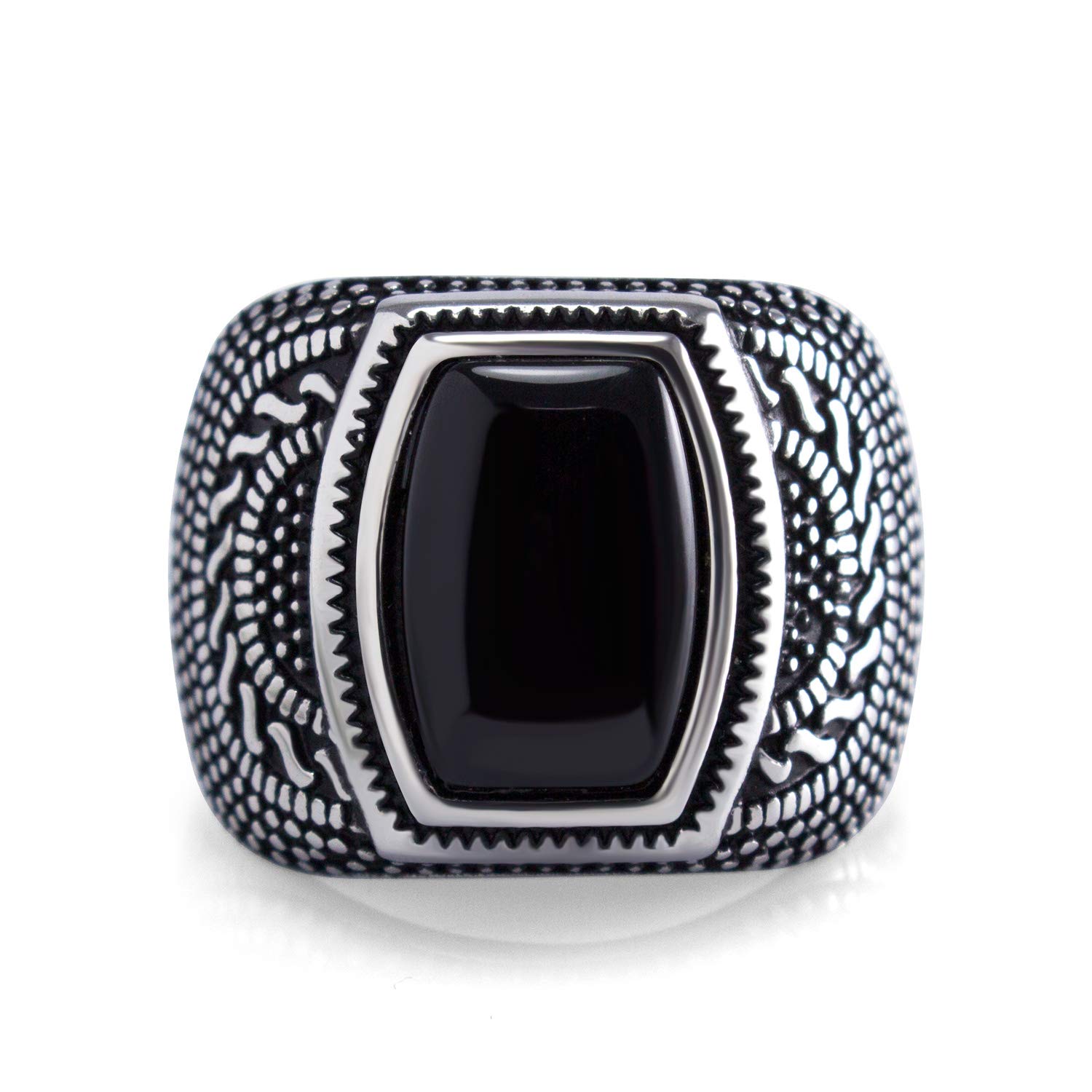 555Jewelry Classic Stainless Steel Retro Vintage Celtic Seal Rectangle Black Onyx Ring - Men's Signet Stone Ring, Size: T 1/2
