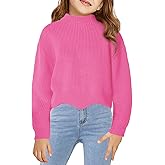 Haloumoning Girls Mock Neck Sweaters Kids Fall Fashion Long Batwing Sleeve Rib Knit Pullover Clothes 5-14 Years