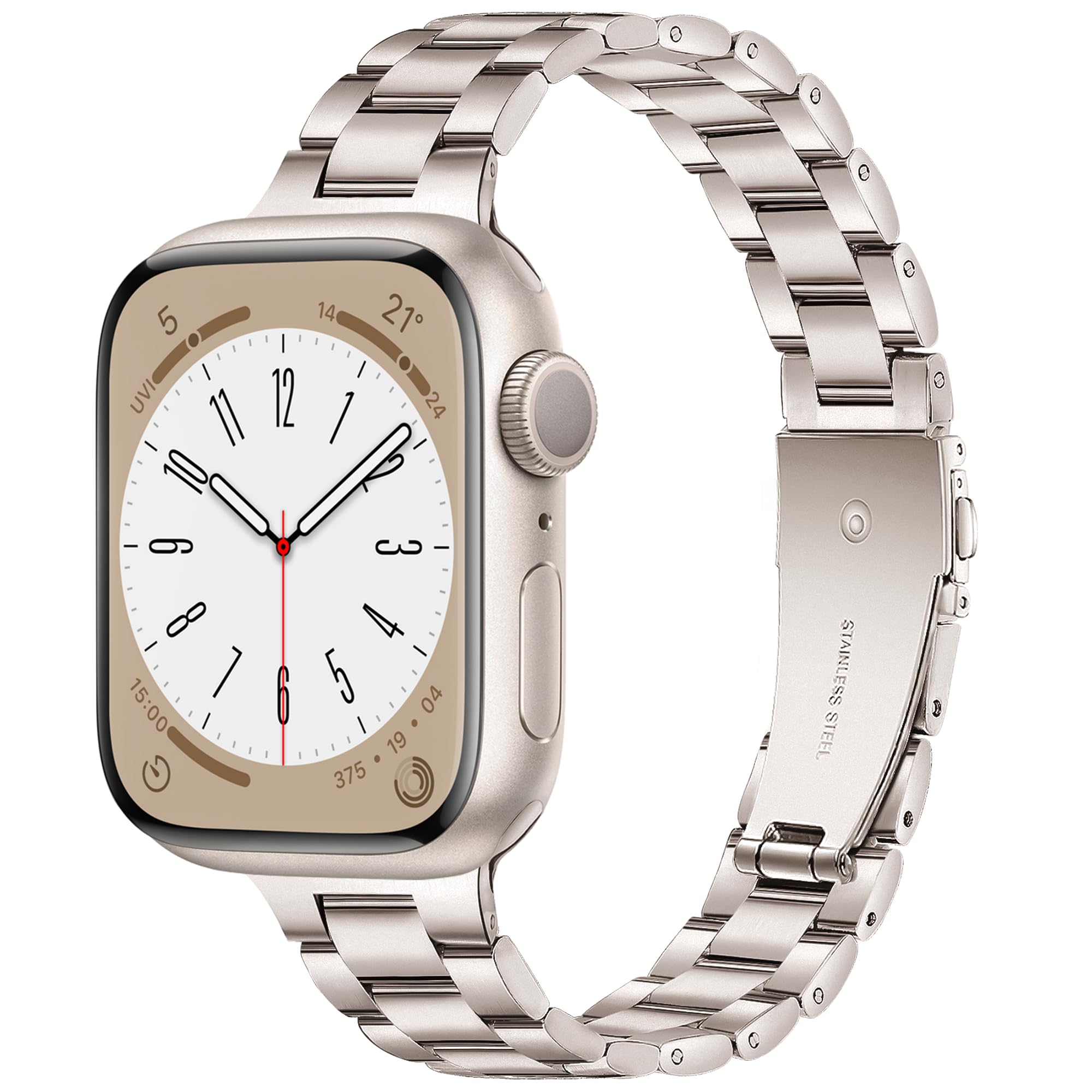 Vamyzji Slim Stainless Steel Strap Compatible with Apple Watch 42mm(Series 11/10) 41mm 40mm 38mm for Women/Men, Metal Apple Watch Strap iWatch SE SE2 SE3, Series 11 10 9 8 7 6 5 4 3 2 1(Starlight)