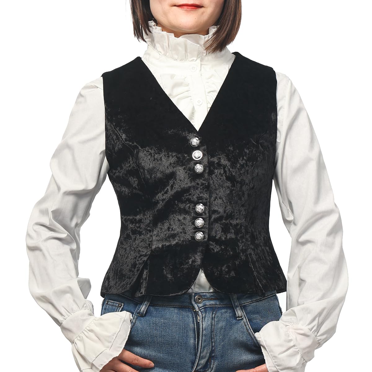 Women Vintage Velvet Vest for Women V-Neck Cropped Sleeveless Dressy Waistcoat Casual Tops Black