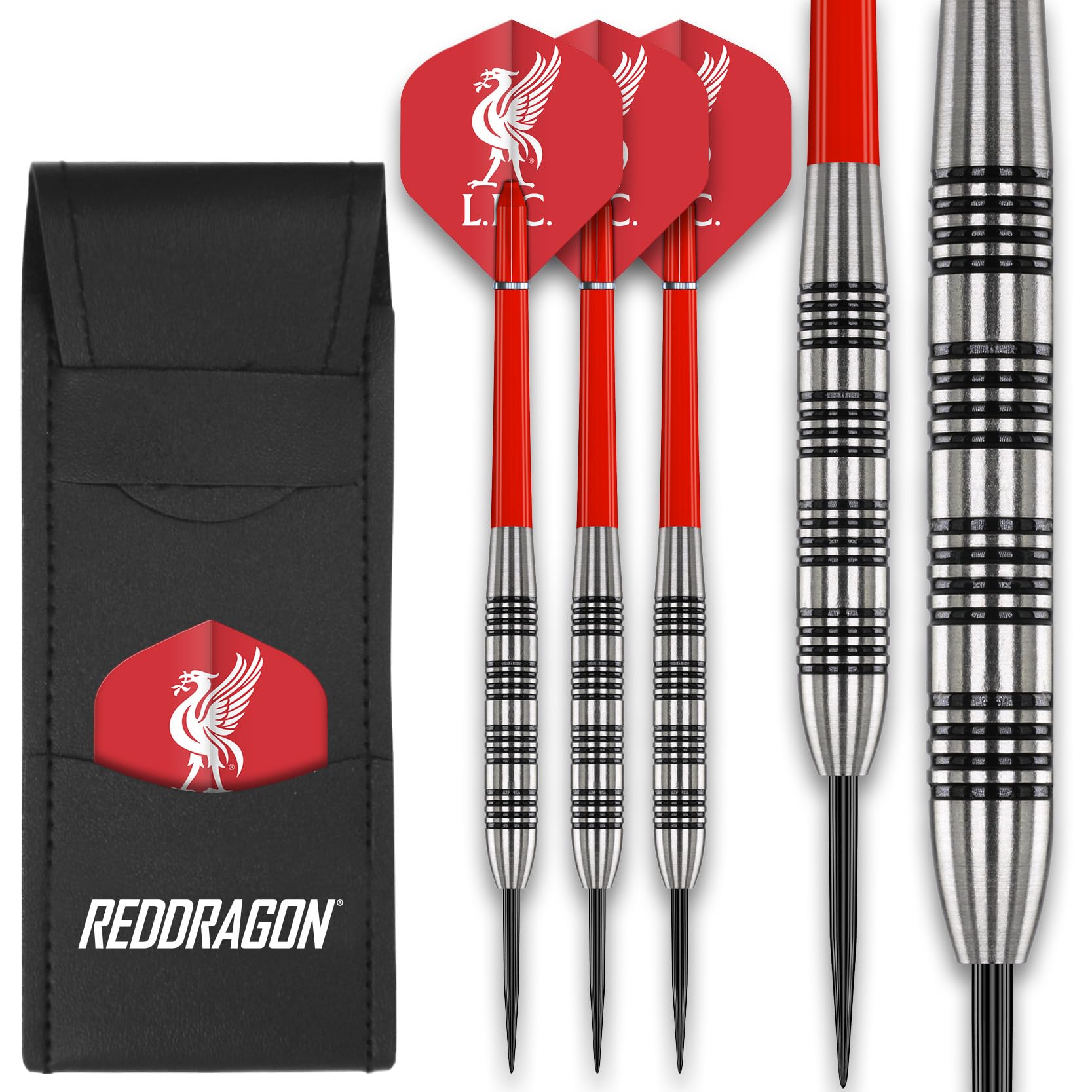 FOCO Officially Licensed Liverpool FC Flights with 80% Tungsten 24g Red Dragon Darts set - including Dart Shafts & Dart Bar Wallet - Professional Darts Accessories — image 1
