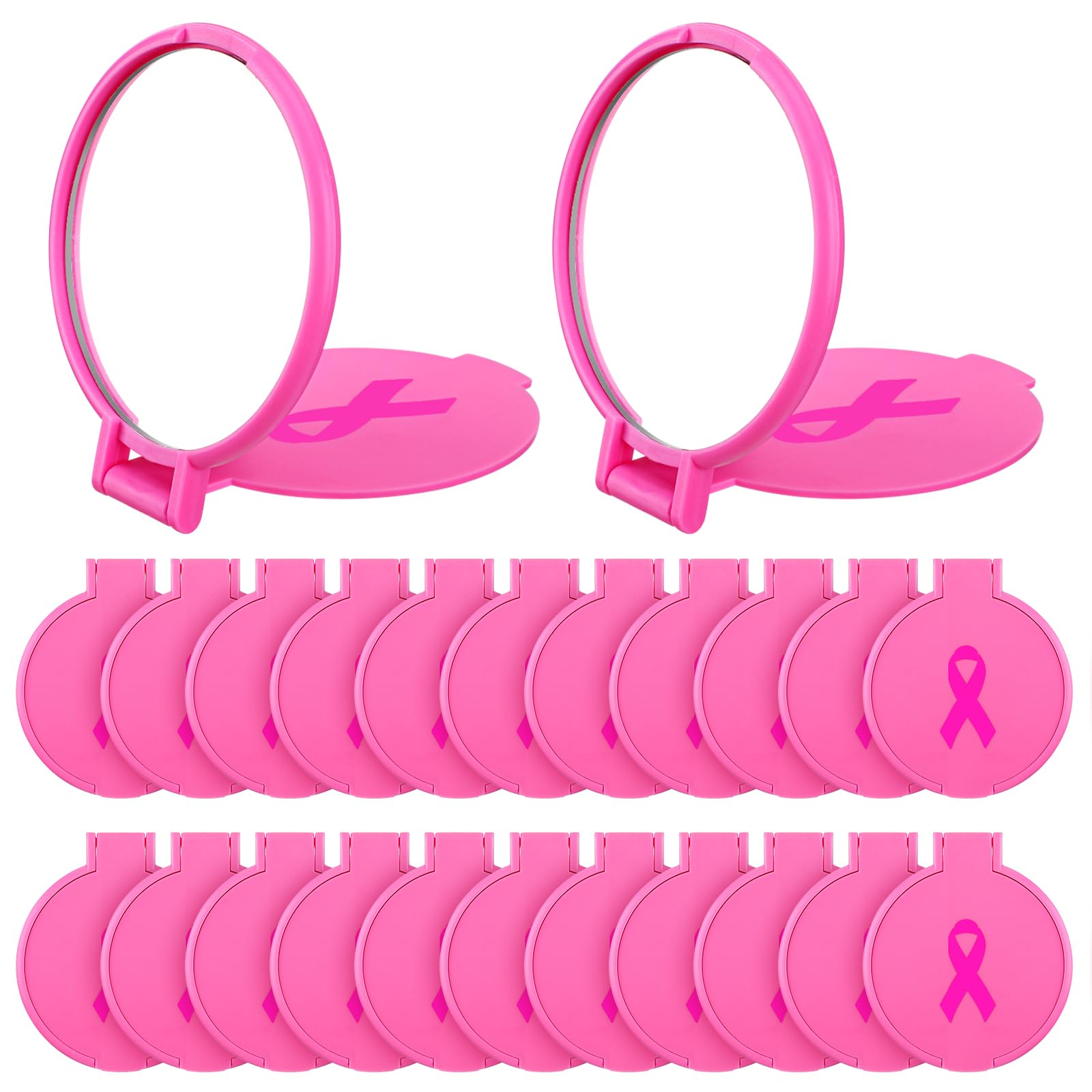 Photo 1 of Tatuo 24 Pcs Breast Cancer Awareness Gifts for Women Mini Folding Makeup Mirror Bulk Round Pocket Portable Mirror Breast Cancer Awareness Accessories for Women Friends (Pink)