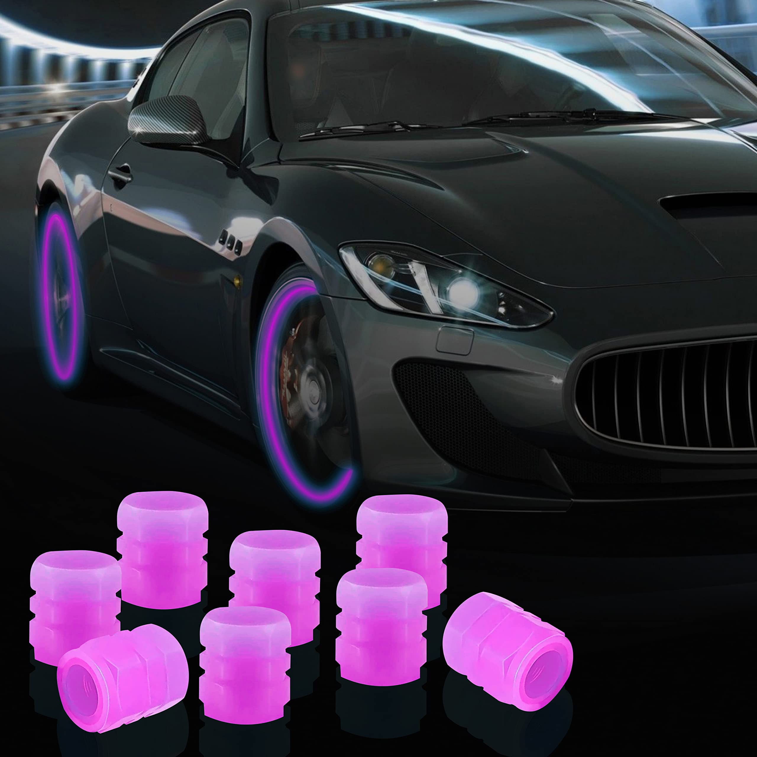 Photo 1 of Yungeln 8Pcs Noctilucous Tire Air Caps Cover,Fluorescent Car Tire Valve Caps,Glowing Tire Valve Stem Caps,Universal Tire Valve Stem Covers for Car,Truck,SUV