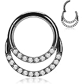 FUNLMO Septum Rings 16G Nose Rings Septum Jewelry Daith Piercing Jewelry Surgical Steel Septum Clicker Daith Earrings Tragus Rook Helix Daith Piercing Jewelry 7mm Black