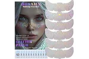HOSAILY 24 pcs Holographic Multichrome Glitter Freckles Face Tattoo, Waterproof Sparkle Face Glitter Speckles Patches for Women, Cute Star Glitter Temporary Tattoo Makeup Accessories for Festival Rave