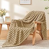 BEDELITE Camel Throw Blanket Twin Size for Bed- Super Soft and Warm 3D Checkered Fluffy Fuzzy Fleece Blanket, Luxurious Plush Cozy Blanket for Room Decor Fall and Winter, 60x80 inches