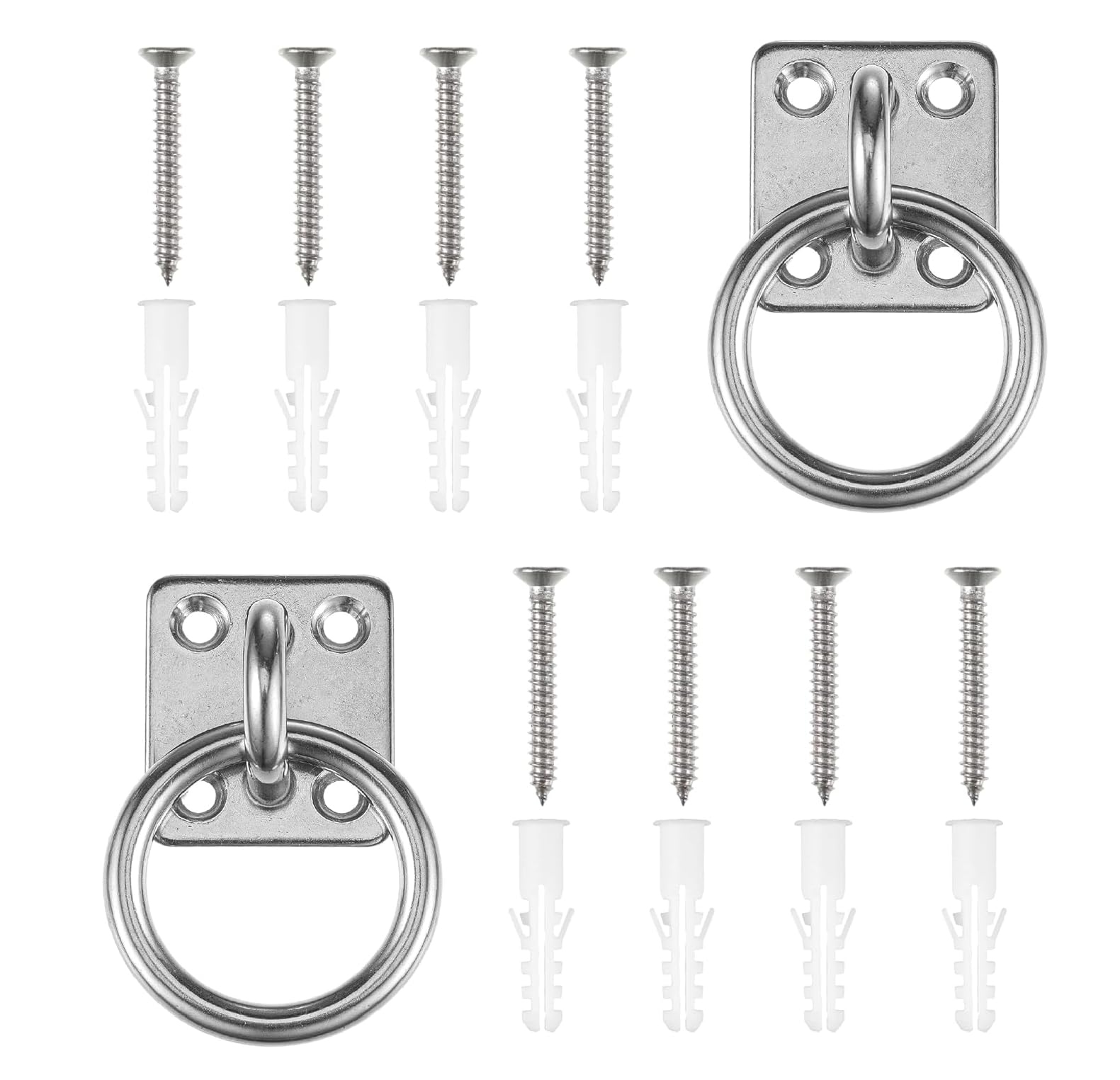 DEFIYEAR 2 Pack Tie Rings for Horses, Tie Rings on Plate Stainless Steel, Horse Tie Up Rings for Tethering Securing Equipment, Eye Plate Heavy Duty, Versatile Tie Down Rings for Stable Use(Silver)