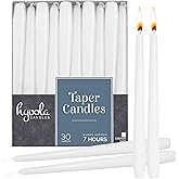 Hyoola Tall Taper Candles - Tapered Candles - White Dripless Candle Sticks - 8 Inch (20cm) - 7 Hour Burn Time (30-Pack)