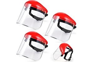 Copkim 3 Pack Safety Face Mask Shield for Grinding Clear Full Face Impact Resistant Safety PET Full Impact Resistant Mask Shield for Work Construction Cutting (Clear PET,Red)